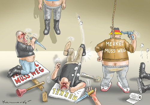 Cartoon: NEUE DEUTSCHE WELLE IN HARAKIRI (medium) by marian kamensky tagged merkel,seehofer,unionskrise,csu,cdu,flüchtlinge,gauland,merz,afd,merkel,seehofer,unionskrise,csu,cdu,flüchtlinge,gauland,merz,afd