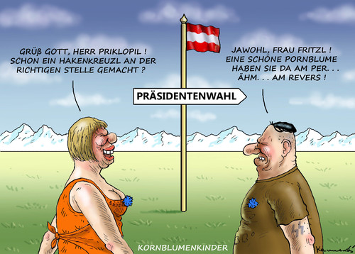 Cartoon: ÖSTERREICHISCHE KORNBLUMENKINDE (medium) by marian kamensky tagged präsidentenwahlen,in,österreich,fpö,rechtspopulismus,präsidentenwahlen,in,österreich,fpö,rechtspopulismus