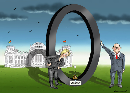 Cartoon: OLAF USCHI UND DIE SCHWARZE NULL (medium) by marian kamensky tagged scholz,ursula,von,der,leyen,wehretat,scholz,ursula,von,der,leyen,wehretat