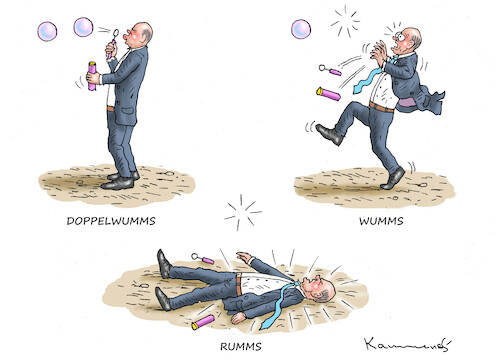 Cartoon: OLAFS RUMMS (medium) by marian kamensky tagged doppelwumms,scholz,schuldenbremse,doppelwumms,scholz,schuldenbremse