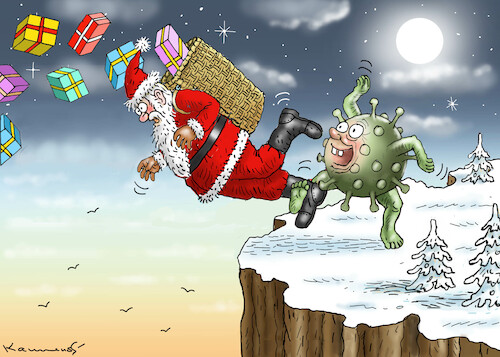 Cartoon: OMIKRONISIERTER SANTA (medium) by marian kamensky tagged curevac,testzentren,corona,impfung,pandemie,booster,omikron,impfpflicht,curevac,testzentren,corona,impfung,pandemie,booster,omikron,impfpflicht