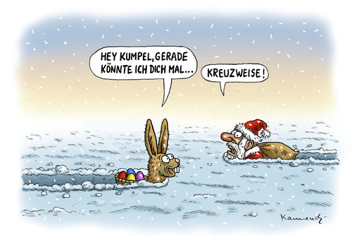 Cartoon: Ostern nur kreuzweise (medium) by marian kamensky tagged ostern,wetter,feiertage,osterhase,santa,klaus,ostern,wetter,feiertage,osterhase,santa,klaus