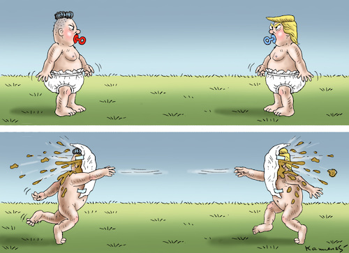 Cartoon: PAMPERS DUELL (medium) by marian kamensky tagged obama,trump,präsidentenwahlen,usa,baba,vanga,republikaner,inauguration,demokraten,kim,jong,un,nord,korea,wikileaks,faschismus,obama,trump,präsidentenwahlen,usa,baba,vanga,republikaner,inauguration,demokraten,kim,jong,un,nord,korea,wikileaks,faschismus