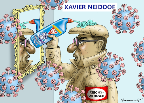 Cartoon: PANDEMIST XAVIER NEIDOOF (medium) by marian kamensky tagged merkel,seehofer,unionskrise,csu,cdu,flüchtlinge,gauland,merz,afd,akk,spahn,pegida,hutbürger,höcke,führer,wahlen,thüringen,kemmerich,merkel,seehofer,unionskrise,csu,cdu,flüchtlinge,gauland,merz,afd,akk,spahn,pegida,hutbürger,höcke,führer,wahlen,thüringen,kemmerich