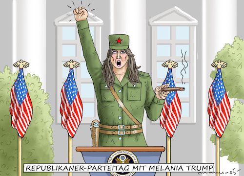 Cartoon: PARTEITAG MIT MELANIA TRUMP (medium) by marian kamensky tagged us,wahlen,joe,biden,trump,corona,goodyear,us,wahlen,joe,biden,trump,corona,goodyear