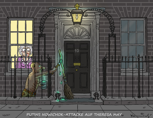 Cartoon: PUTIN IN THE DOWNING STREET (medium) by marian kamensky tagged theresa,may,putin,sergei,skripal,novichok,russia,kgb,poison,attack,england,agents,theresa,may,putin,sergei,skripal,novichok,russia,kgb,poison,attack,england,agents