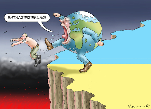 Cartoon: PUTINS ENTNAZIFIZIERUNG (medium) by marian kamensky tagged putins,bescherung,ukraine,provokation,swift,nato,osterweiterung,putins,bescherung,ukraine,provokation,swift,nato,osterweiterung