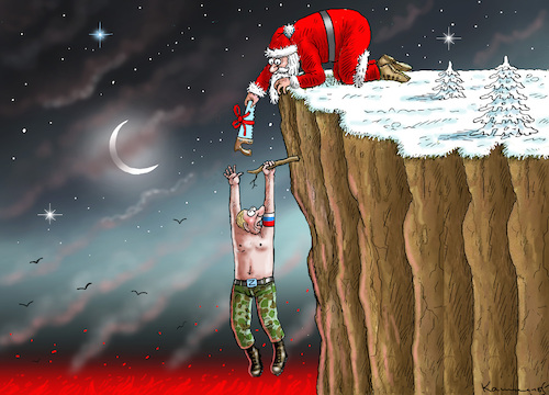 Cartoon: PUTINS WEIHNACHTEN (medium) by marian kamensky tagged flucht,aus,cherson,putin,ukraine,flucht,aus,cherson,putin,ukraine