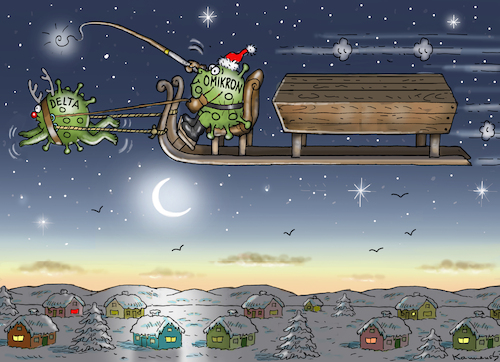 Cartoon: SANTA OMIKRON (medium) by marian kamensky tagged curevac,testzentren,corona,impfung,pandemie,booster,omikron,impfpflicht,curevac,testzentren,corona,impfung,pandemie,booster,omikron,impfpflicht