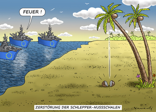 Cartoon: SCHLEPPERBOOTE ZERSTÖREN (medium) by marian kamensky tagged mittelmeer,bootsflüchtlinge,afrika,schlepper,mittelmeer,bootsflüchtlinge,afrika,schlepper