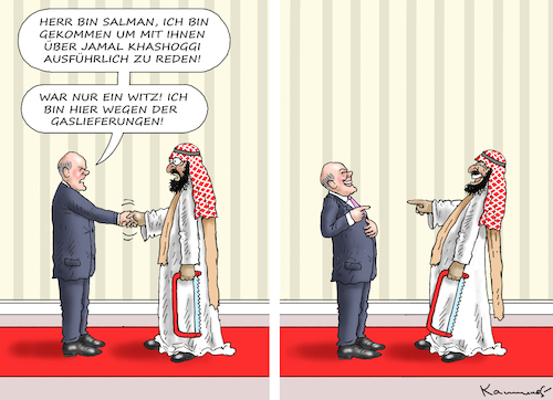 Cartoon: SCHOLZ BEI DEN ARABERN (medium) by marian kamensky tagged scholz,bei,den,arabern,khashoggi,scholz,bei,den,arabern,khashoggi