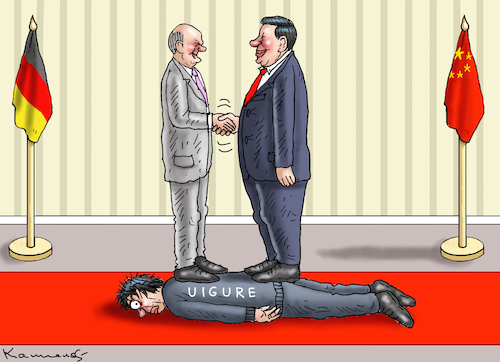 Cartoon: SCHOLZ BESUCHT XI UND VW-UIGUREN (medium) by marian kamensky tagged scholz,besucht,xi,und,vw,uiguren,scholz,besucht,xi,und,vw,uiguren