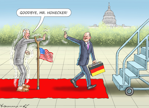 Cartoon: SCHOLZ IN WASHINGTON (medium) by marian kamensky tagged scholz,in,washington,biden,scholz,in,washington,biden