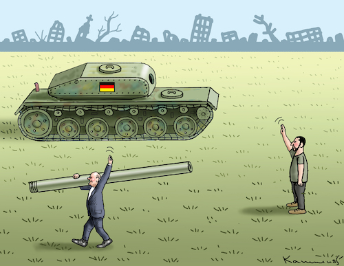 Cartoon: SCHOLZ LIEFERT DEN ERSTEN PANZER (medium) by marian kamensky tagged putins,bescherung,ukraine,provokation,swift,macron,draghi,scholz,kiew,nato,osterweiterung,putins,bescherung,ukraine,provokation,swift,macron,draghi,scholz,kiew,nato,osterweiterung