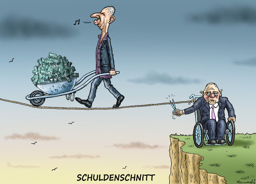 SCHULDENSCHNITT By marian kamensky | Politics Cartoon | TOONPOOL