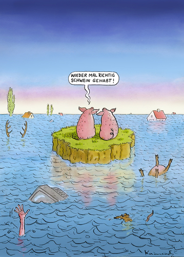 Cartoon: Schwein gehabt (medium) by marian kamensky tagged humor,tiere,tier,schweine,schwein,insel,flut,überflutung,glück,naturkatastrophe,klima,wasser,klimawandel,meer,globale erwärmung,globale,erwärmung,überleben