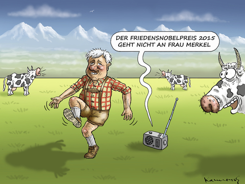 Cartoon: SEEHOFERS SCHADENFREUDE (medium) by marian kamensky tagged friedennobelpreis,2015,merkel,tunesisches,dialog,quartett,friedennobelpreis,2015,merkel,tunesisches,dialog,quartett