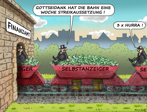 Cartoon: SELBSTANZEIGER (medium) by marian kamensky tagged lokführerstreik,dbb,streik,selbstanzeiger,finanzamt,steuerflucht,lokführerstreik,dbb,streik,selbstanzeiger,finanzamt,steuerflucht