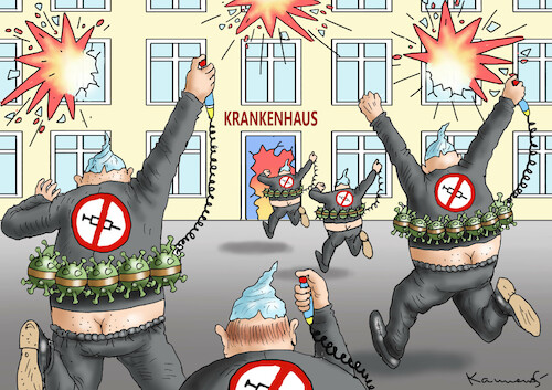 Cartoon: SELBSTMORDATTENTÄTER (medium) by marian kamensky tagged curevac,testzentren,corona,impfung,pandemie,booster,impfpflicht,curevac,testzentren,corona,impfung,pandemie,booster,impfpflicht