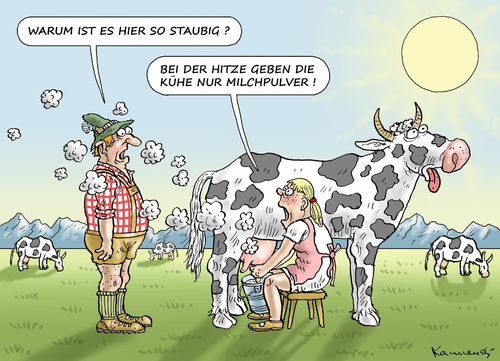 Cartoon: SOMMERHITZE (medium) by marian kamensky tagged sommerhitze,bayern,milchpulver,trockenheit,klimawandel,globale,erwärmung,sommerhitze,bayern,milchpulver,trockenheit,klimawandel,globale,erwärmung