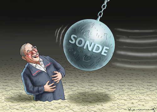 Cartoon: SONDIERUNG (medium) by marian kamensky tagged tv,triell,laschet,baerbock,scholz,merkel,laschets,zukunftsteam,tv,triell,laschet,baerbock,scholz,merkel,laschets,zukunftsteam