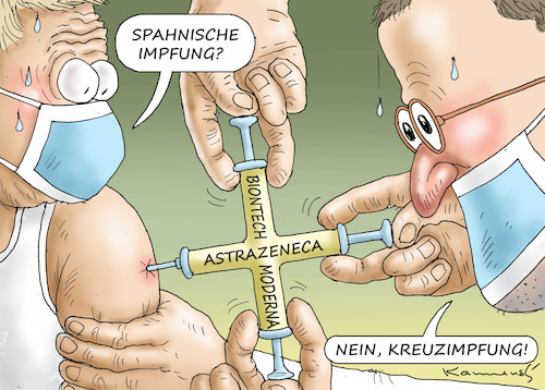 Cartoon: SPAHNISCHE KREUZIMPFUNG (medium) by marian kamensky tagged delta,abmachung,spahn,lockdown,kinder,schulen,fussbal,em,johnson,delta,abmachung,spahn,lockdown,kinder,schulen,fussbal,em,johnson