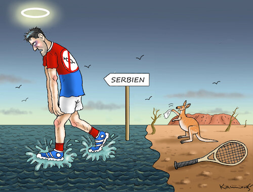 Cartoon: SPAZIERGÄNGER DJOKOVIC (medium) by marian kamensky tagged curevac,testzentren,corona,impfung,pandemie,booster,novak,djokovic,omikron,impfpflicht,curevac,testzentren,corona,impfung,pandemie,booster,novak,djokovic,omikron,impfpflicht