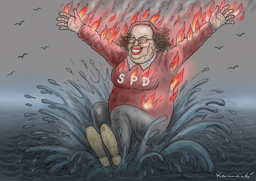 Cartoon: SPRUNG INS KALTE WASSER (medium) by marian kamensky tagged groko,spd,parteitag,schulz,würselen,merkel,andrea,nahles,merlels,vereidigung,groko,spd,parteitag,schulz,würselen,merkel,andrea,nahles,merlels,vereidigung