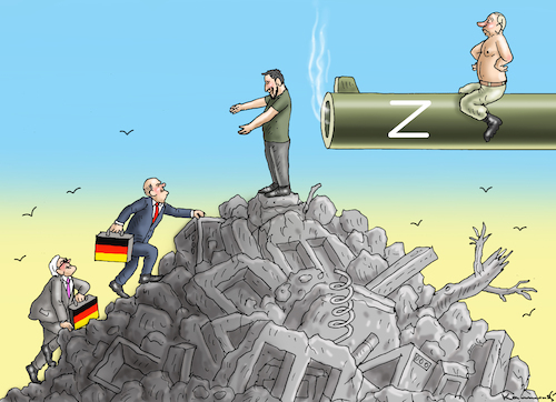 Cartoon: STEINISCHOLZ BESUCHEN DIE UKRAIN (medium) by marian kamensky tagged putins,bescherung,ukraine,provokation,swift,nato,osterweiterung,putins,bescherung,ukraine,provokation,swift,nato,osterweiterung