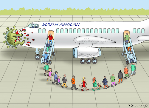 Cartoon: SÜDAFRIKA-SPERRE (medium) by marian kamensky tagged curevac,testzentren,corona,impfung,pandemie,booster,südafrika,sperre,impfpflicht,curevac,testzentren,corona,impfung,pandemie,booster,südafrika,sperre,impfpflicht