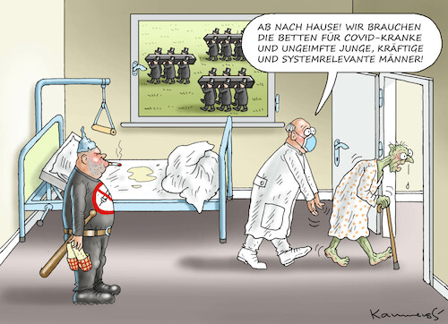 Cartoon: SYSTEMRELEVANTER WAHNSINN (medium) by marian kamensky tagged curevac,testzentren,corona,impfung,pandemie,booster,impfpflicht,curevac,testzentren,corona,impfung,pandemie,booster,impfpflicht