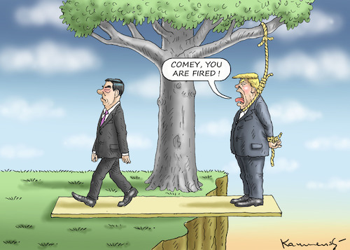 Cartoon: THE FIRED COMEY (medium) by marian kamensky tagged obama,trump,präsidentenwahlen,usa,baba,vanga,republikaner,inauguration,demokraten,fbi,james,comey,wikileaks,faschismus,obama,trump,präsidentenwahlen,usa,baba,vanga,republikaner,inauguration,demokraten,fbi,james,comey,wikileaks,faschismus