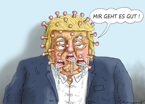 Cartoon: TRUMP GEHT ES GUT! (medium) by marian kamensky tagged coronavirus,epidemie,gesundheit,panik,stillegung,trump,pandemie,coronavirus,epidemie,gesundheit,panik,stillegung,trump,pandemie