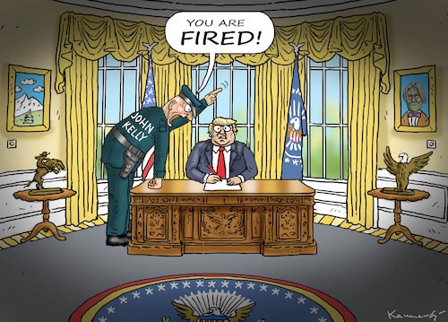 Cartoon: TRUMP HAS BEEN FIRED (medium) by marian kamensky tagged obama,trump,präsidentenwahlen,usa,baba,vanga,republikaner,inauguration,john,kelly,demokraten,wikileaks,faschismus,obama,trump,präsidentenwahlen,usa,baba,vanga,republikaner,inauguration,john,kelly,demokraten,wikileaks,faschismus