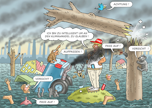 Cartoon: TRUMP IST ZU GUT FÜR DIESE WELT (medium) by marian kamensky tagged clima,report,2018,trump,chinese,hoax,natural,desaster,clima,report,2018,trump,chinese,hoax,natural,desaster