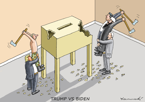 Cartoon: TRUMP VS BIDEN (medium) by marian kamensky tagged coronavirus,epidemie,gesundheit,panik,stillegung,george,floyd,twittertrump,pandemie,coronavirus,epidemie,gesundheit,panik,stillegung,george,floyd,twittertrump,pandemie