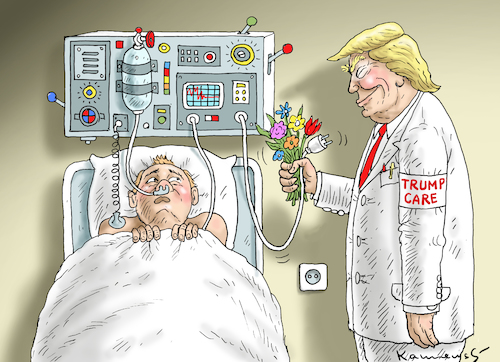 Cartoon: TRUMPCARE (medium) by marian kamensky tagged obama,trump,präsidentenwahlen,usa,baba,vanga,republikaner,inauguration,trumpcare,demokraten,wikileaks,faschismus,obama,trump,präsidentenwahlen,usa,baba,vanga,republikaner,inauguration,trumpcare,demokraten,wikileaks,faschismus