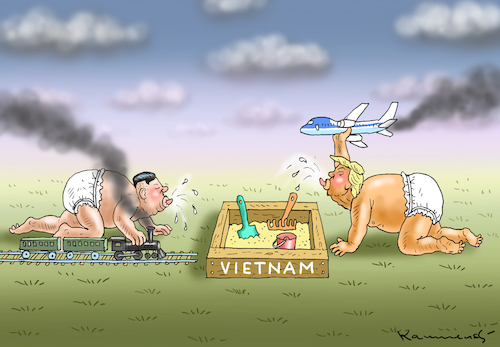 Cartoon: TRUMPKIM IN VIETNAM (medium) by marian kamensky tagged venezuela,maduro,trump,putin,revolution,oil,industry,socialism,kim,jong,un,vietnam,venezuela,maduro,trump,putin,revolution,oil,industry,socialism,kim,jong,un,vietnam