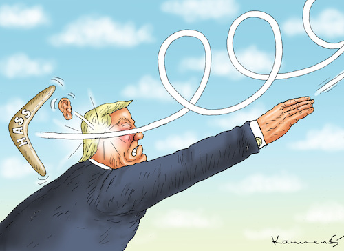 Cartoon: TRUMPS HATE FEEDBACK (medium) by marian kamensky tagged der,schuldige,des,attentats,trump,biden,der,schuldige,des,attentats,trump,biden