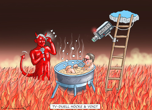 Cartoon: TV-DUELL HÖCKE VS VOIGT (medium) by marian kamensky tagged tv,duell,höcke,gegen,voigt,tv,duell,höcke,gegen,voigt