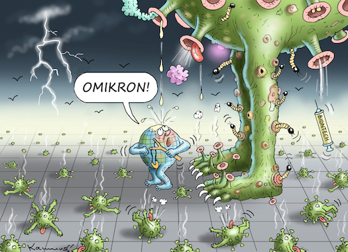 Cartoon: ÜBERRASCHUNG OMIKRON (medium) by marian kamensky tagged curevac,testzentren,corona,impfung,pandemie,booster,omikron,impfpflicht,curevac,testzentren,corona,impfung,pandemie,booster,omikron,impfpflicht