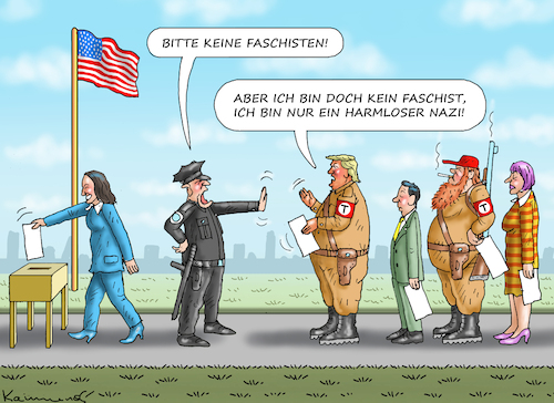 Cartoon: USA-WAHLEN (medium) by marian kamensky tagged trump,oder,blutbad,harris,wahlen,usa,biden,trump,oder,blutbad,harris,wahlen,usa,biden