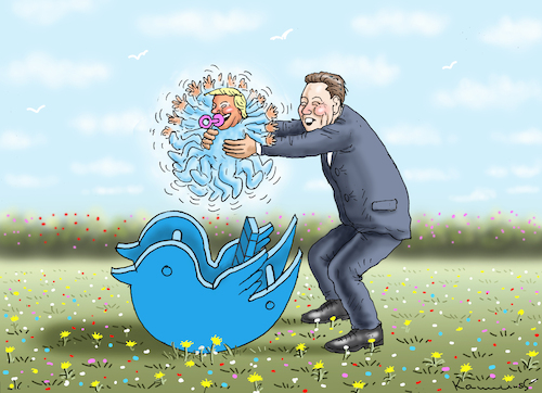 Cartoon: WELCOME BACK TO PARADISE! (medium) by marian kamensky tagged menschenrechtsignorant,elon,musk,twitter,uiguren,xinjiang,menschenrechtsignorant,elon,musk,twitter,uiguren,xinjiang