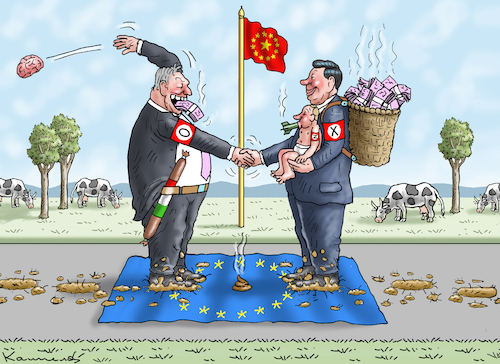 Cartoon: XI BESUCHT ORBAN (medium) by marian kamensky tagged xi,besucht,orban,xi,besucht,orban