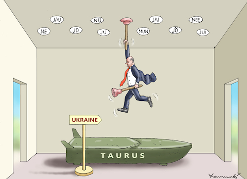 Cartoon: ZAUDERLEHRLING OLAF (medium) by marian kamensky tagged taurus,für,die,ukraine,zauderlehrling,olaf,taurus,für,die,ukraine,zauderlehrling,olaf