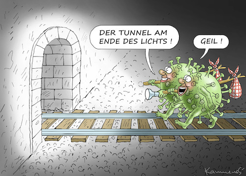 Cartoon: ZWEI GROSSE OPTIMISTEN (medium) by marian kamensky tagged coronavirus,epidemie,gesundheit,panik,stillegung,trump,pandemie,coronavirus,epidemie,gesundheit,panik,stillegung,trump,pandemie