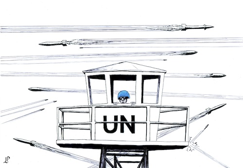 Cartoon: UN in Lebanon (medium) by paolo lombardi tagged lebanon,un,war,peace,israel,hezbollah