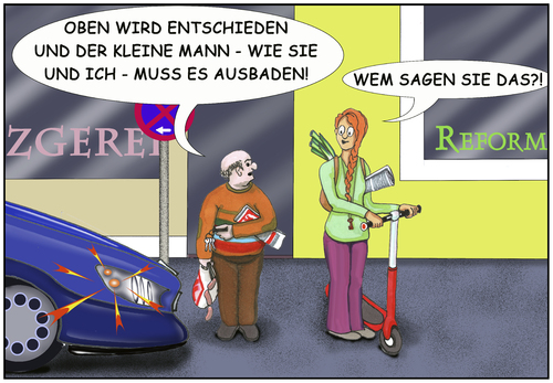 Cartoon: Der kleine Mann (medium) by SoRei tagged auto,metzgerei,reformhaus,roller,lauch,wurst,mann,klein,frau,groß,mittelstand,mittelklasse,mittelmäßigkeit,bescheiden,unbescheiden,obrigkeit,politik,gesellschaft,selbstwahrnehmung,fremdwahrnehmung,identifiziern,identität,schicht,einkommen,konsum,verzicht,nachhaltigkeit,auto,metzgerei,reformhaus,roller,lauch,wurst,mann,klein,frau,groß,mittelstand,mittelklasse,mittelmäßigkeit,bescheiden,unbescheiden,obrigkeit,politik,gesellschaft,selbstwahrnehmung,fremdwahrnehmung