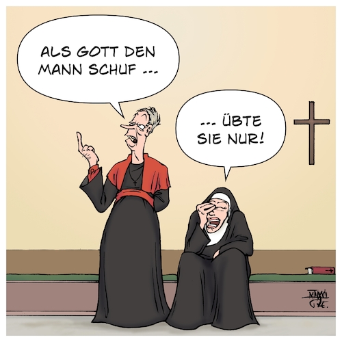 Cartoon: Als Gott den Mann schuf (medium) by Timo Essner tagged kirche,mann,frau,frauenbild,machismus,gott,gottesbild,gleichberechtigung,maria,20,glauben,misogynie,strukturelle,unterdrückung,missbrauch,sexuelle,übergriffe,zölibat,kirchenrecht,cartoon,timo,essner,kirche,mann,frau,frauenbild,machismus,gott,gottesbild,gleichberechtigung,maria,20,glauben,misogynie,strukturelle,unterdrückung,missbrauch,sexuelle,übergriffe,zölibat,kirchenrecht,cartoon,timo,essner