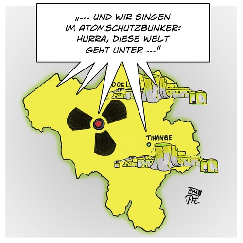 Cartoon: Atomkraft Belgien (medium) by Timo Essner tagged atomkraft,atomkraftwerk,kernkraftwerk,tihange,doel,belgien,aachen,gau,risse,reaktor,tank,kühlwasser,eu,sicherheit,umweltschutz,cartoon,timo,essner,atomkraft,atomkraftwerk,kernkraftwerk,tihange,doel,belgien,aachen,gau,risse,reaktor,tank,kühlwasser,eu,sicherheit,umweltschutz,cartoon,timo,essner